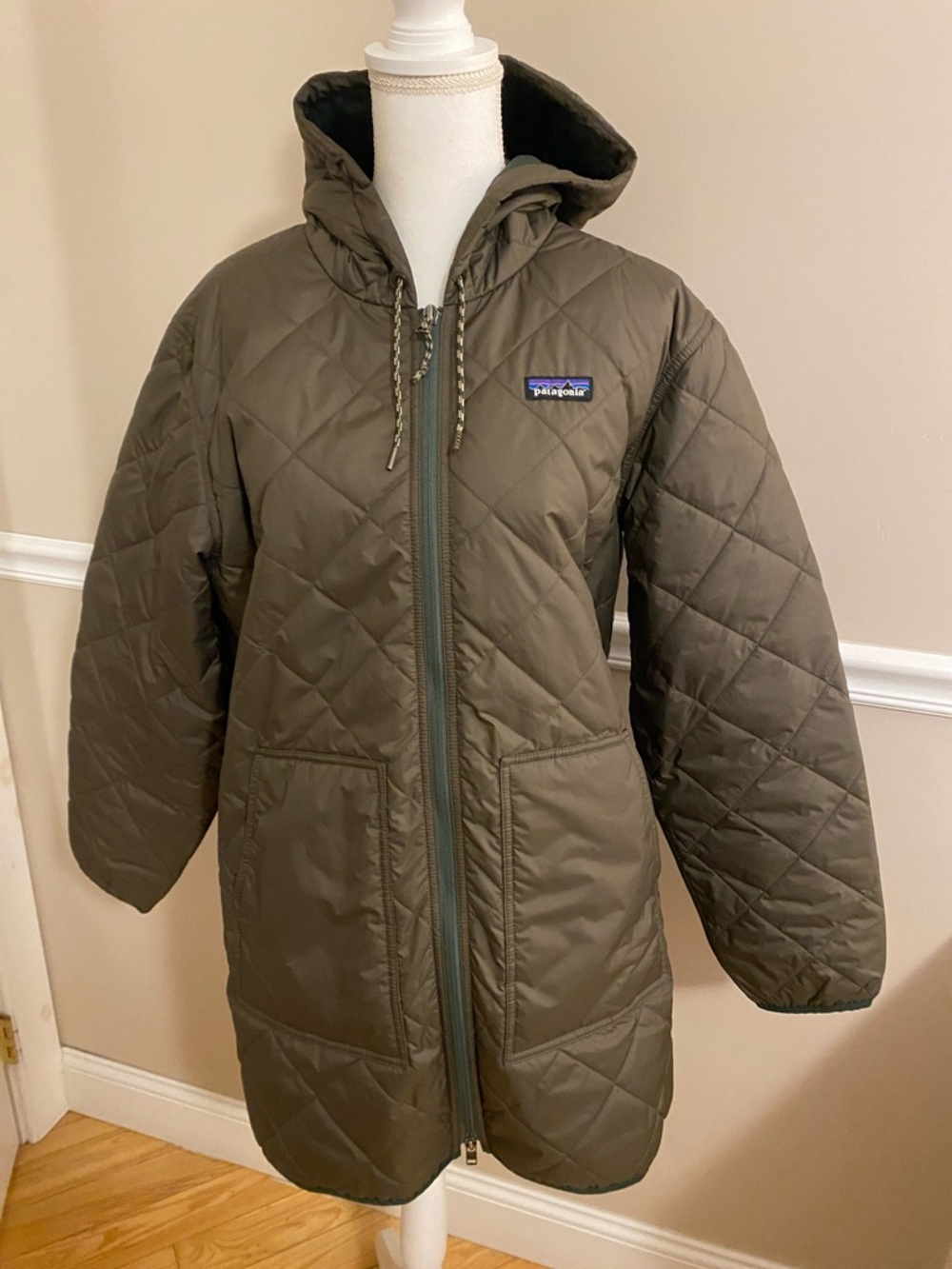 Patagonia Olive Quilted Hooded Jacket